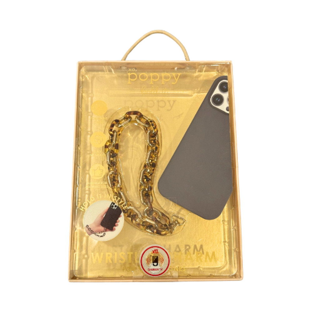 XO Poppy Hold It Wristlet Charm Bling Chain for Smartphone Brown